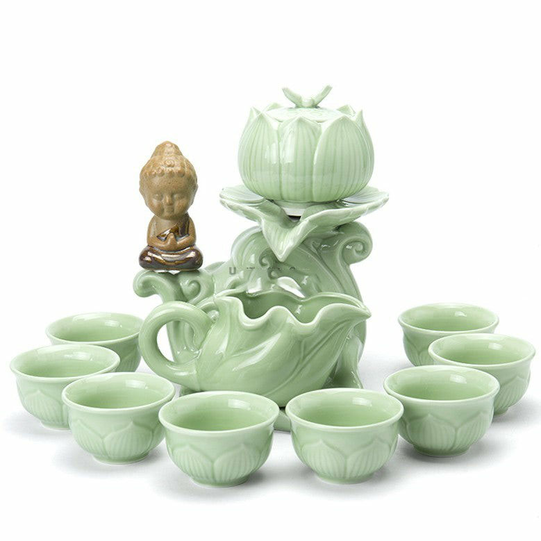 Automatic Lazy Tea Sets | Jade Porcelain Lotus Automatic Tea Set Chinese Tea Sets Automatic Lazy Tea Sets