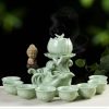 Automatic Lazy Tea Sets | Jade Porcelain Lotus Automatic Tea Set Chinese Tea Sets Automatic Lazy Tea Sets