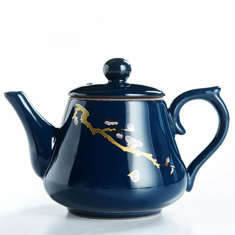 Chinese Teapots | Chinese Blue Teapot With Golden Flowers Chinese Teapots Chinese Teapots