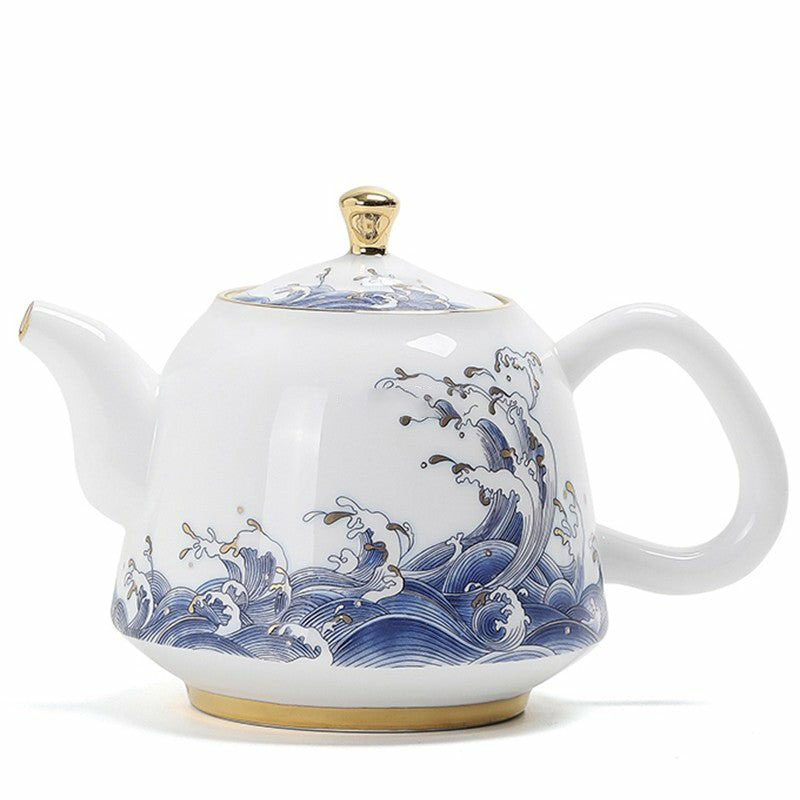 Chinese Teapots | Chinese Sea Wave Teapot With Golden Rims Chinese Teapots Chinese Teapots