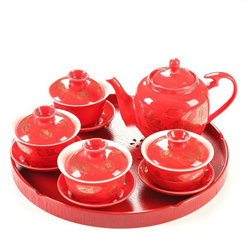 Chinese Wedding Tea Sets | Chinese Wedding Teapot With Four Gaiwan Chinese Wedding Tea Sets Chinese Wedding Tea Sets