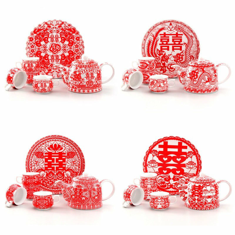 Chinese Wedding Tea Sets | Red Chinese Tea Set With Tray For Wedding Chinese Wedding Tea Sets Chinese Wedding Tea Sets