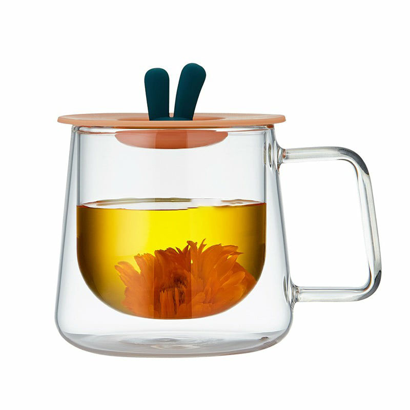 Glass Tea Cups | Double Wall Glass Tea Mug With Rabbit Ears Glass Tea Cups Glass Tea Cups