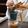 Glass Tea Cups | Glass Tea Cup With Wooden Bottom And Porcelain Infuser Glass Tea Cups Glass Tea Cups