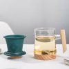 Glass Tea Cups | Glass Tea Cup With Wooden Bottom And Porcelain Infuser Glass Tea Cups Glass Tea Cups