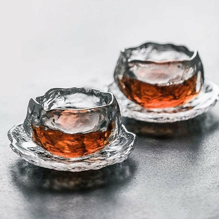 Glass Tea Cups | Ice Block Glass Gongfu Tea Cup With Saucer Glass Tea Cups Glass Tea Cups