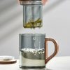 Glass Tea Cups | Office Glass Tea Cup With Wooden Handle Glass Tea Cups Glass Tea Cups