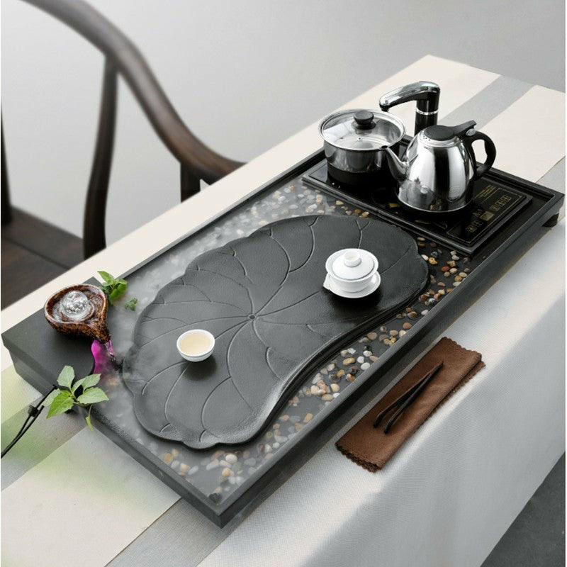 Gongfu Tea Tray | Black Stone Lotus Pond Tea Tray With Induction Cooker Gongfu Tea Tray Gongfu Tea Tray