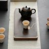 Gongfu Tea Tray | Ebony Small Tea Tray With Silver Lotus Gongfu Tea Tray Gongfu Tea Tray