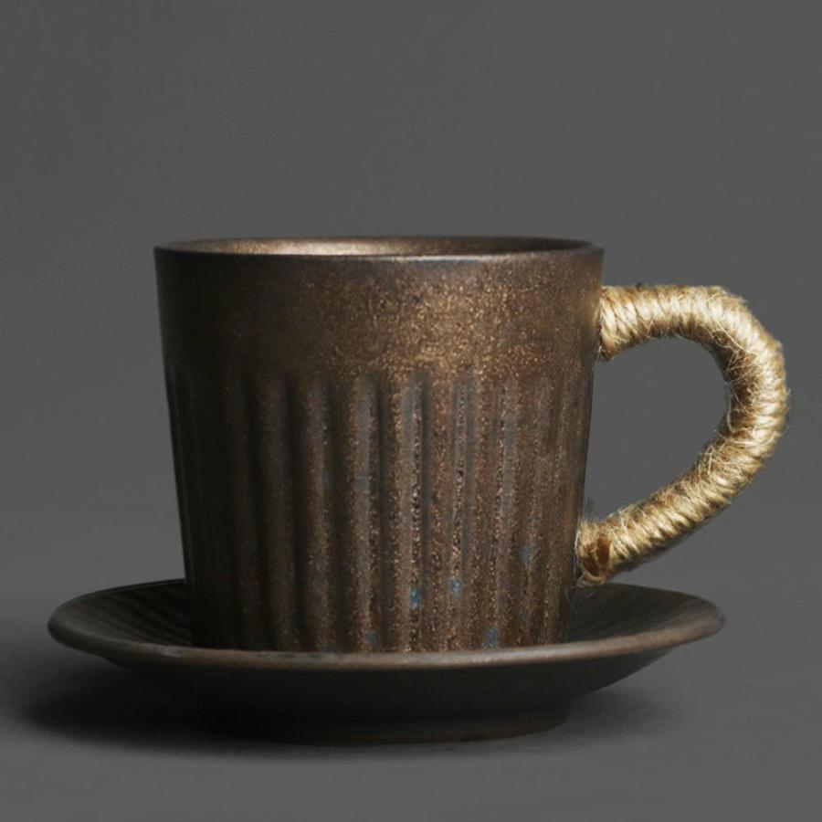 Japanese Tea Cups | Black Gold Kiln Coarse Pottery Cup With Saucer Japanese Tea Cups Japanese Tea Cups