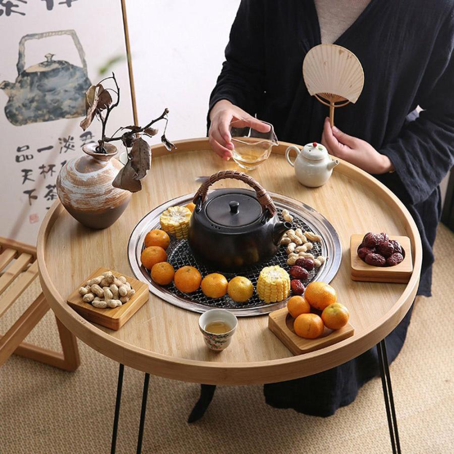 Small Tea Table | Walnut Wood Tea Table Set With Surrounding Stove Tea Tray & Table Small Tea Table