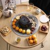 Small Tea Table | Walnut Wood Tea Table Set With Surrounding Stove Tea Tray & Table Small Tea Table