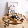 Small Tea Table | Walnut Wood Tea Table Set With Surrounding Stove Tea Tray & Table Small Tea Table