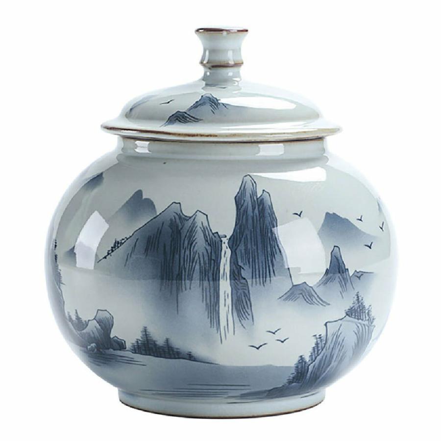 Tea Caddy | Hand-painted Landscape Porcelain Tea Caddy Tea Accessories Tea Caddy