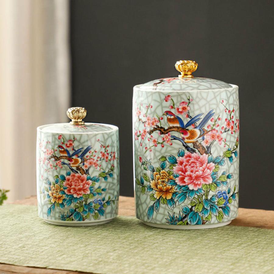 Tea Caddy | Magpie Peach Blossom Enamel Porcelain Tea Caddy Tea Accessories Tea Caddy