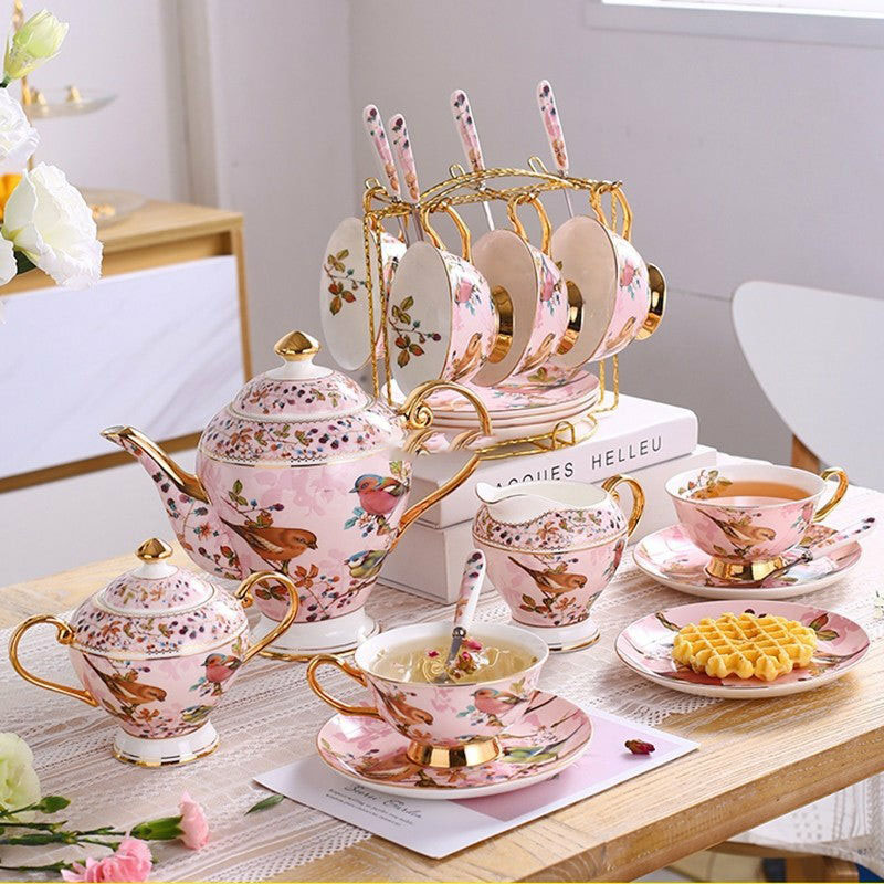 Vintage Tea Sets | Pink Birds Bone China Tea Set Tea Sets Vintage Tea Sets