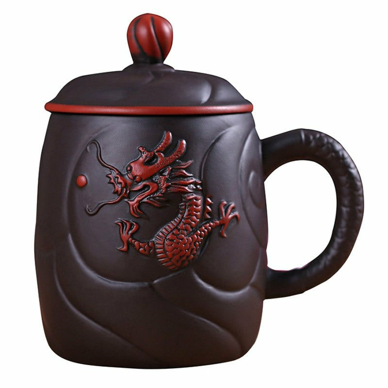 Yixing Tea Cups | Yixing Purple Clay Dragon Tea Cup With Infuser Tea Cups Yixing Tea Cups