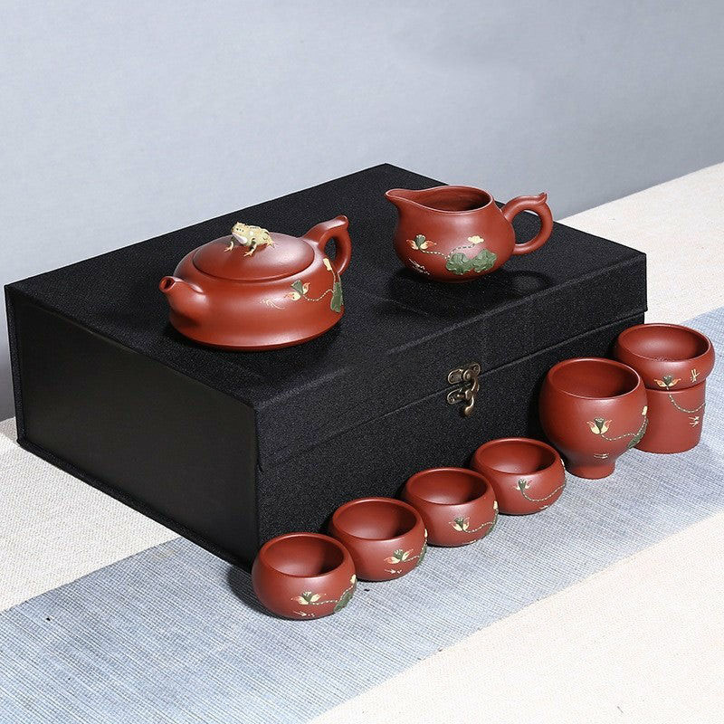 Yixing Tea Sets | Handmade Yixing Red Clay Lotus Tea Set Tea Sets Yixing Tea Sets