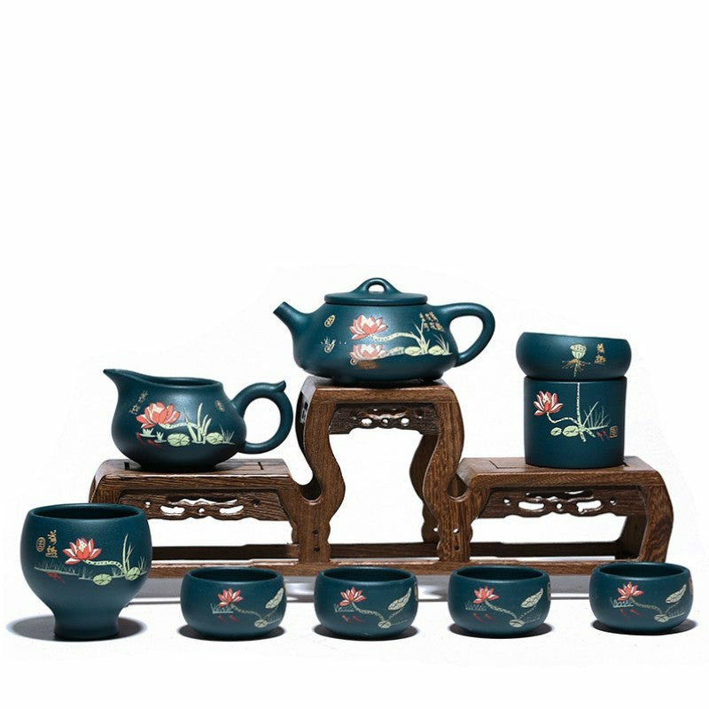 Yixing Tea Sets | Yixing Blue Clay Lotus Shi Piao Tea Set Tea Sets Yixing Tea Sets