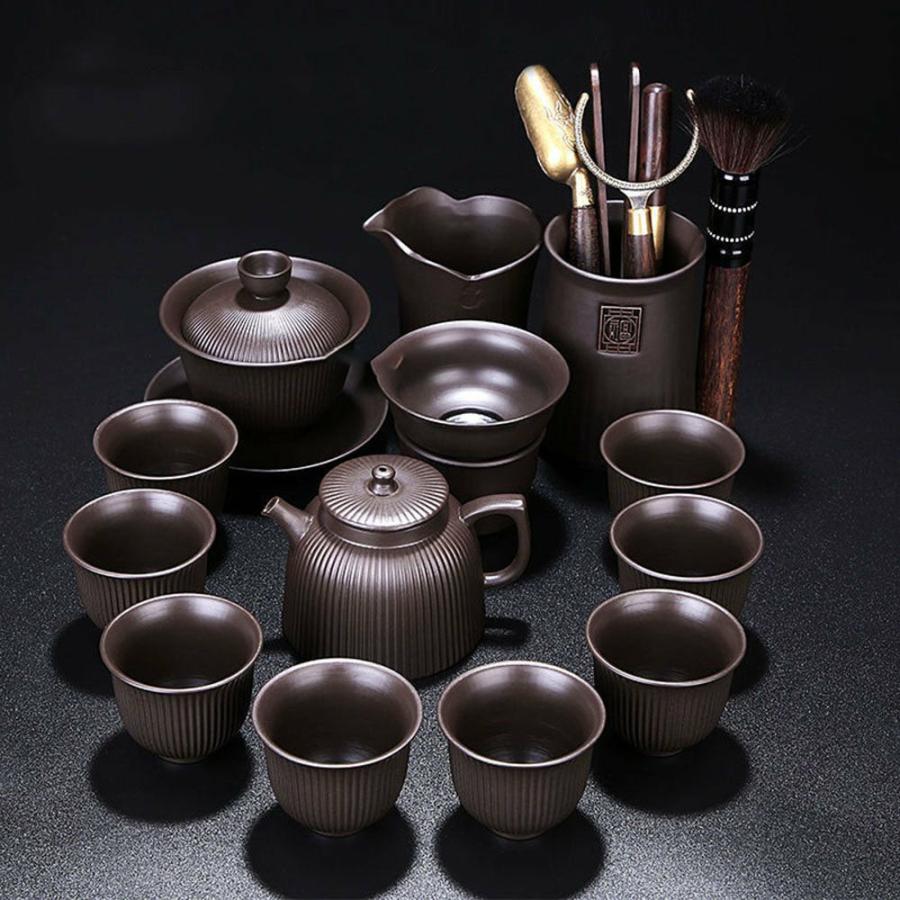 Yixing Tea Sets | Yixing Purple Clay Xi Shi Stripes Tea Set Tea Sets Yixing Tea Sets