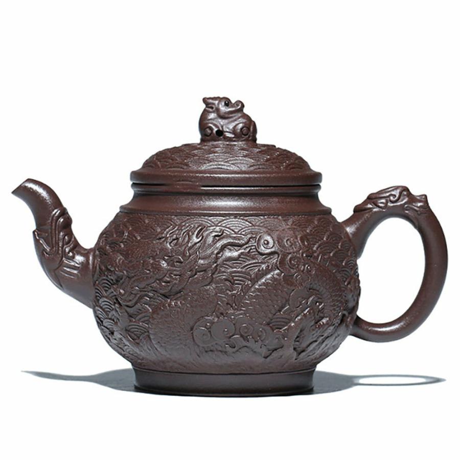 Yixing Teapots | Purple Clay Relief Black Dragon Teapot Teapots Yixing Teapots