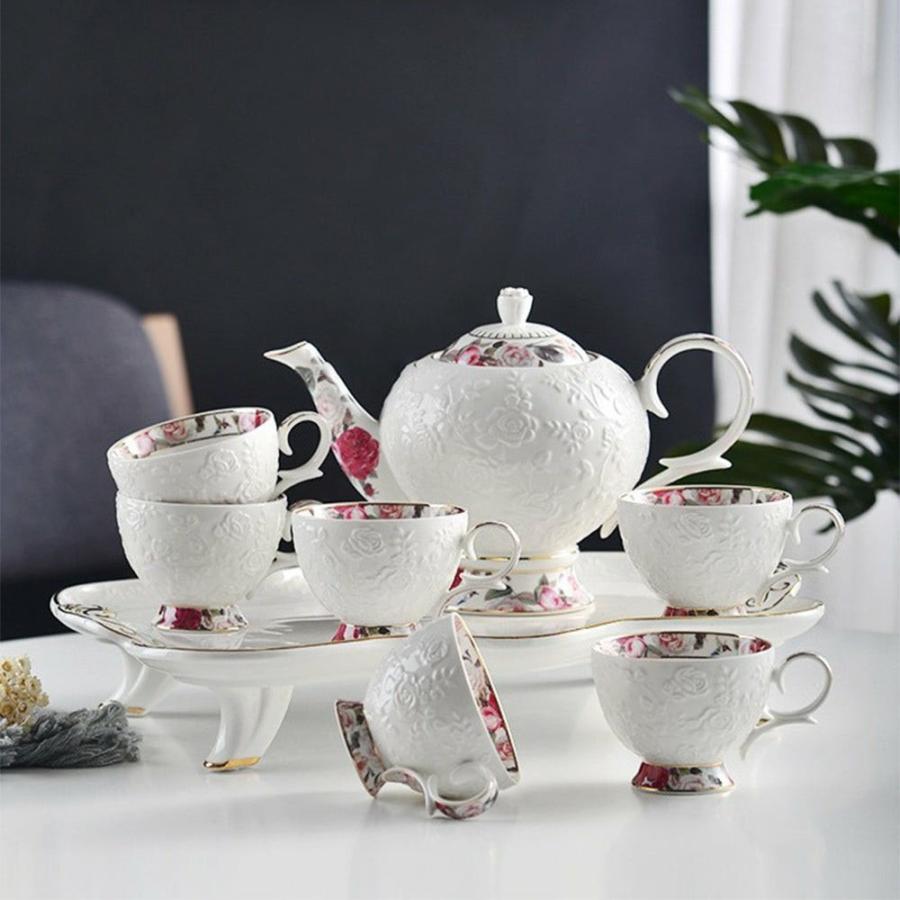 Vintage Tea Sets | Rose Engraving Bone China Tea Set Tea Sets Vintage Tea Sets