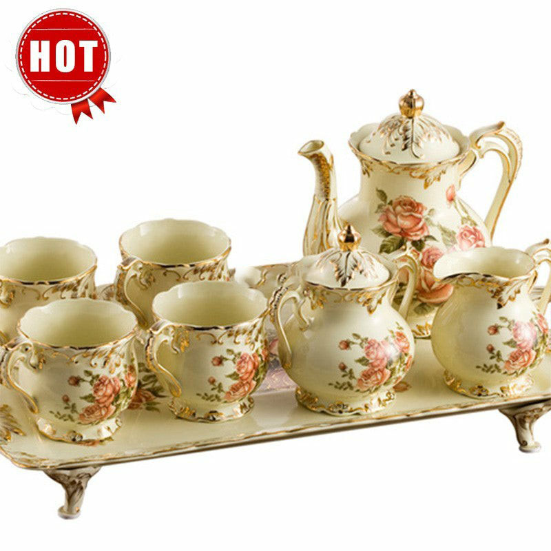 Vintage Tea Sets | Upscale 8 Pieces Rose British Coffee Tea Set Tea Sets Vintage Tea Sets